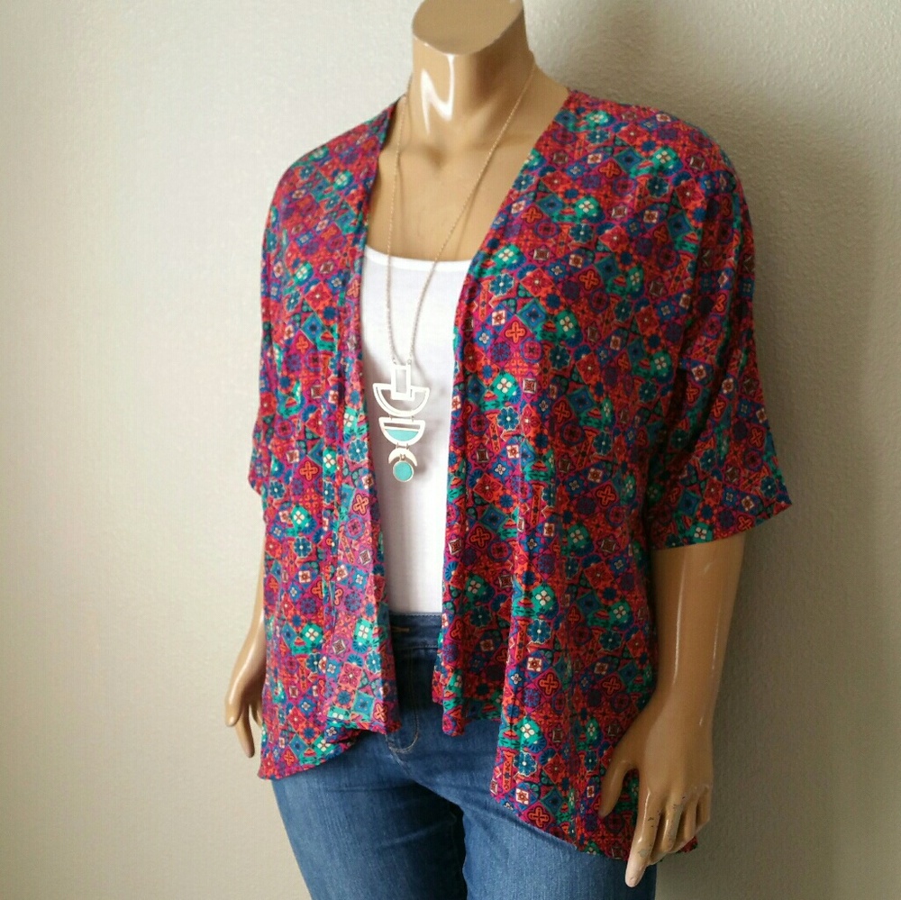 Lularoe Pink Blue Cardigan - Picture 4 of 5